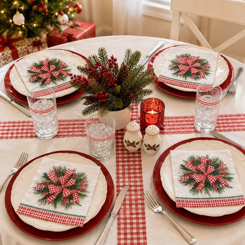 🏁🎀👩🏼‍🌾Pioneer Woman Christmas Dinner Napkins Coquette Bow Ribbon 20 2-Ply
